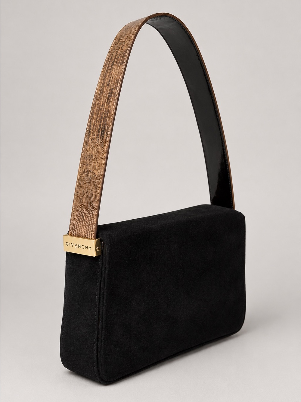 GIVENCHY leather suede shoulder bag with interchangeable snakeskin handle